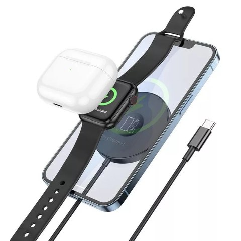 Apple HOCO Ładowarka Indukcyjna 3w1 Typ C Kompatybilna z MagSafe 15W CW41 Czarna Apple HOCO Ładowarka Indukcyjna 3w1 Typ C Kompatybilna z MagSafe 15W CW41 Czarna