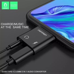 Denmen Adapter HF Typ-C Denmen USB-C + Jack 3.5mm Czarny Aluminiowy