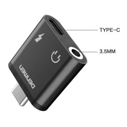 Denmen Adapter HF Typ-C Denmen USB-C + Jack 3.5mm Czarny Aluminiowy