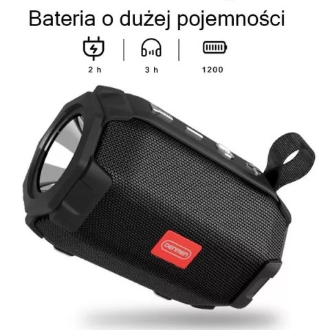 Denmen Denmen Głośnik Bluetooth 3W BT 5.0 Czarny z Latarką LED Denmen Denmen Głośnik Bluetooth 3W BT 5.0 Czarny z Latarką LED