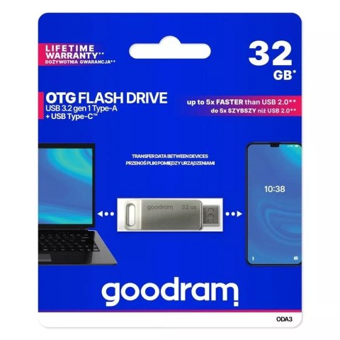 Goodram GOODRAM Pendrive OTG USB-A + USB-C 32GB ODA3 3.2 Gen1 Goodram GOODRAM Pendrive OTG USB-A + USB-C 32GB ODA3 3.2 Gen1