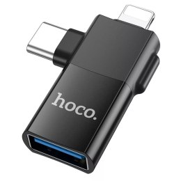Hoco HOCO Adapter OTG Typ C (Męski) / Lightning (Męski) Do USB A (Żeński) 2w1 UA17 Czarny