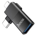Hoco HOCO Adapter OTG Typ C (Męski) / Lightning (Męski) Do USB A (Żeński) 2w1 UA17 Czarny