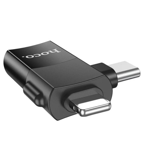 Hoco HOCO Adapter OTG Typ C (Męski) / Lightning (Męski) Do USB A (Żeński) 2w1 UA17 Czarny Hoco HOCO Adapter OTG Typ C (Męski) / Lightning (Męski) Do USB A (Żeński) 2w1 UA17 Czarny