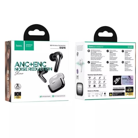 Hoco HOCO EQ16 Bezprzewodowe Słuchawki Bluetooth TWS ANC ENC - Czarne z Etui Ładującym Hoco HOCO EQ16 Bezprzewodowe Słuchawki Bluetooth TWS ANC ENC - Czarne z Etui Ładującym