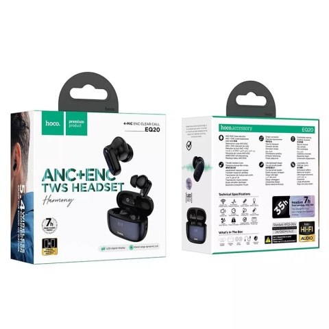 Hoco Hoco EQ20 Bezprzewodowe Słuchawki Bluetooth TWS z ANC i ENC - Czarne Hoco Hoco EQ20 Bezprzewodowe Słuchawki Bluetooth TWS z ANC i ENC - Czarne