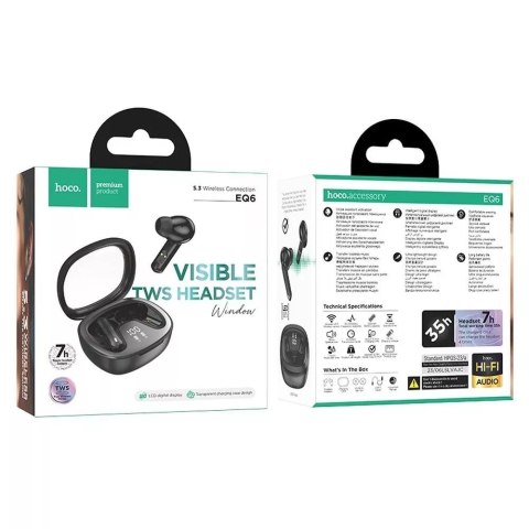 Hoco Hoco EQ6 Bezprzewodowe Słuchawki Bluetooth TWS - Czarne Hoco Hoco EQ6 Bezprzewodowe Słuchawki Bluetooth TWS - Czarne