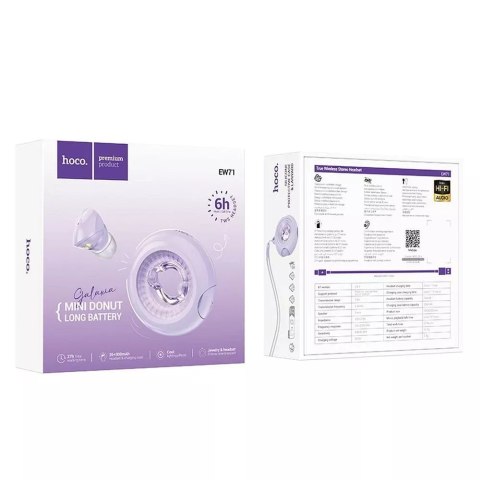 Hoco Hoco EW71 Bezprzewodowe Słuchawki Bluetooth TWS - Fioletowe z LED Hoco Hoco EW71 Bezprzewodowe Słuchawki Bluetooth TWS - Fioletowe z LED