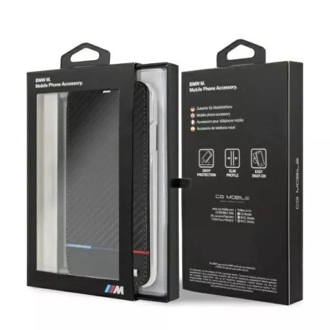 BMW Etui ochronne na telefon BMW BMTRBKI65PUCARTCBK do Apple iPhone Xs Max book czarny/black Carbon Tricolor Stripe BMW Etui ochronne na telefon BMW BMTRBKI65PUCARTCBK do Apple iPhone Xs Max book czarny/black Carbon Tricolor Stripe