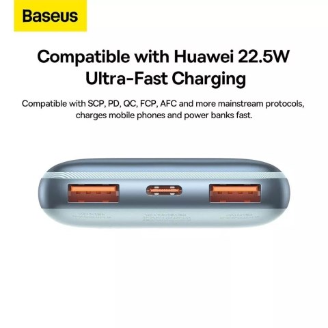 Baseus BASEUS Power Bank 10000 mAh + Kabel USB-A do Typ-C PD QC3.0 3A 20W PPBD040103 Niebieski Baseus BASEUS Power Bank 10000 mAh + Kabel USB-A do Typ-C PD QC3.0 3A 20W PPBD040103 Niebieski