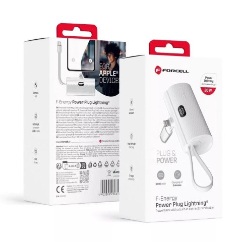 Forcell FORCELL F-ENERGY Power Plug F5K3 Powerbank z Wbudowanym Złączem Lightning PD 20W 5000 mAh Biały Forcell FORCELL F-ENERGY Power Plug F5K3 Powerbank z Wbudowanym Złączem Lightning PD 20W 5000 mAh Biały