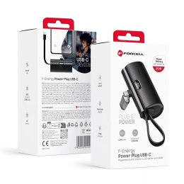 Forcell FORCELL F-ENERGY Power Plug F5K3 Powerbank z Wbudowanym Złączem Typ C PD 20W 5000 mAh Czarny