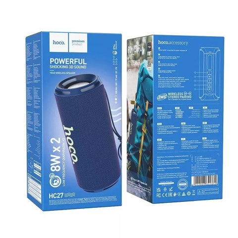 Hoco HOCO Głośnik Bluetooth HC27 Granatowy Przenośny 2×8W 1500 mAh Pasek Hoco HOCO Głośnik Bluetooth HC27 Granatowy Przenośny 2×8W 1500 mAh Pasek