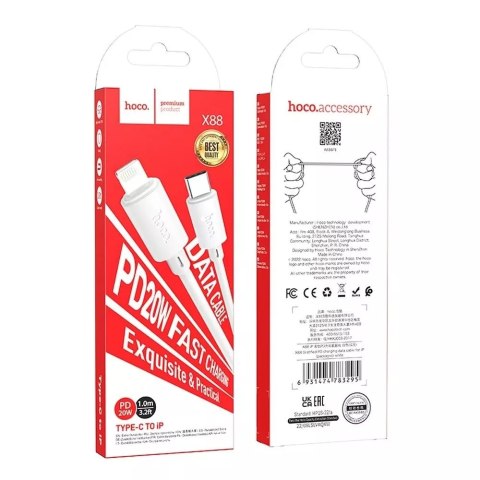 Hoco HOCO Kabel Typ C do Lightning X88 1 m Biały PD 20W Szybkie Ładowanie PVC Hoco HOCO Kabel Typ C do Lightning X88 1 m Biały PD 20W Szybkie Ładowanie PVC