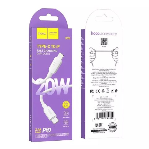 Hoco HOCO Kabel Typ C do Lightning X96 1 m Biały PD 20W Szybkie Ładowanie Hoco HOCO Kabel Typ C do Lightning X96 1 m Biały PD 20W Szybkie Ładowanie