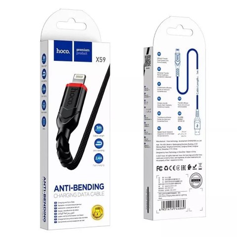 Hoco HOCO Kabel USB-A do Lightning X59 3 m Czarny Wytrzymały Nylonowy Oplot 2,4A Hoco HOCO Kabel USB-A do Lightning X59 3 m Czarny Wytrzymały Nylonowy Oplot 2,4A