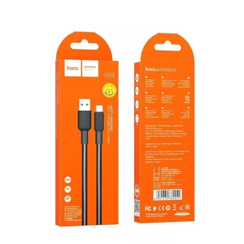 Hoco HOCO Kabel USB-A do Typ C X69 1 m Czarno-Biały 3A Nylonowy Oplot Hoco HOCO Kabel USB-A do Typ C X69 1 m Czarno-Biały 3A Nylonowy Oplot