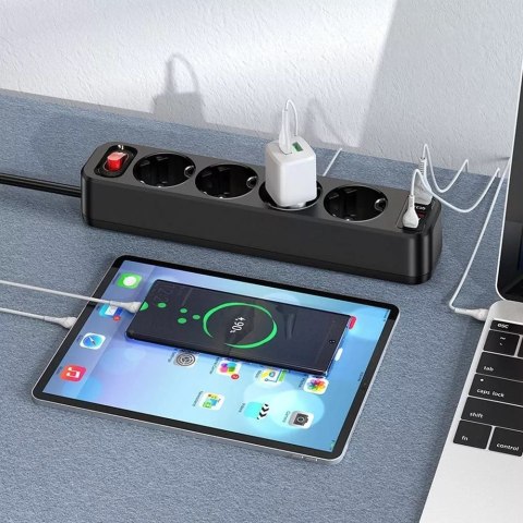 Hoco HOCO Listwa Zasilająca 4 Gniazda + 2x USB-A + Typ C PD QC3.0 20W NS1 1,8 m Hoco HOCO Listwa Zasilająca 4 Gniazda + 2x USB-A + Typ C PD QC3.0 20W NS1 1,8 m