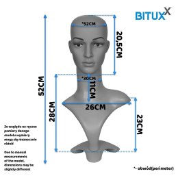 Bituxx Manekin damska głowa ze stojakiem 52 cm do peruk nakryć głowy biżuterii