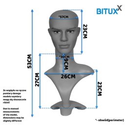 Bituxx Manekin męska głowa na stojaku 53 cm do peruk biżuterii nakryć głowy