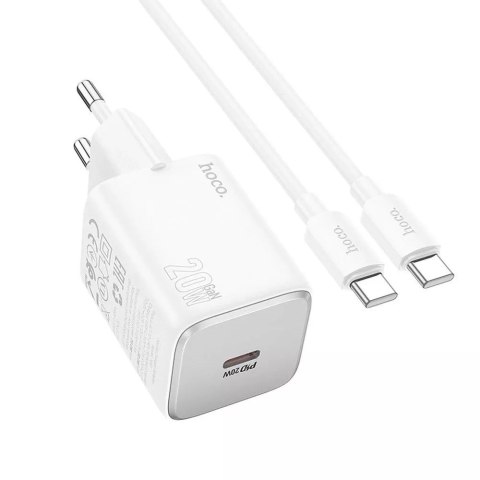 Hoco Ładowarka sieciowa HOCO Typ C + kabel Typ C do Typ C QC PD 20W Biała Hoco Ładowarka sieciowa HOCO Typ C + kabel Typ C do Typ C QC PD 20W Biała