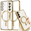 Alogy Etui do Samsung Galaxy S24 Mag Safe Glamour Case Ring obudowa ochrona aparatów Alogy Złote przezroczyste