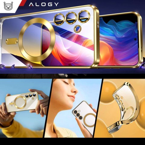 Alogy Etui do Samsung Galaxy S24 Mag Safe Glamour Case Ring obudowa ochrona aparatów Alogy Złote przezroczyste Alogy Etui do Samsung Galaxy S24 Mag Safe Glamour Case Ring obudowa ochrona aparatów Alogy Złote przezroczyste
