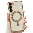Alogy Etui do Samsung Galaxy S24 Mag Safe Glamour Case Ring obudowa ochrona aparatów Alogy Złote przezroczyste