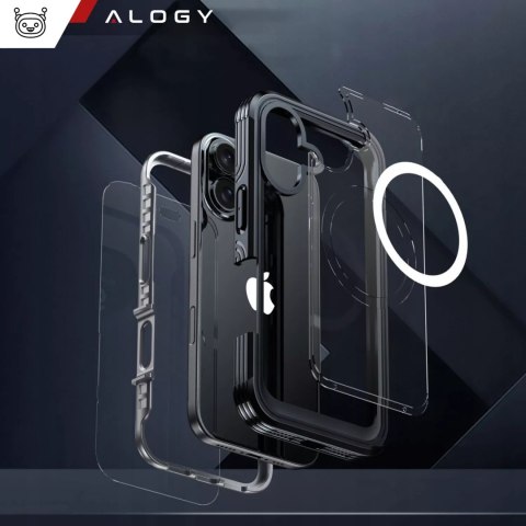 Alogy Etui ochronne na telefon do Apple iPhone 16 Alogy Shield360 MagCase™️ do MagSafe obudowa z ochroną wyświetlacza i aparatu Czarne Alogy Etui ochronne na telefon do Apple iPhone 16 Alogy Shield360 MagCase™️ do MagSafe obudowa z ochroną wyświetlacza i aparatu Czarne
