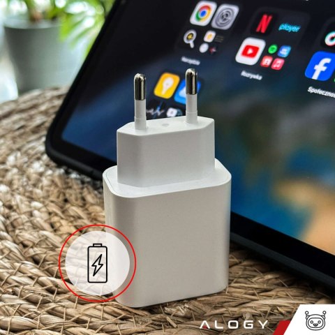 Alogy Ładowarka sieciowa szybka 30W USB-C USB typ C GaN PD do iPhone kostka Alogy Biała Alogy Ładowarka sieciowa szybka 30W USB-C USB typ C GaN PD do iPhone kostka Alogy Biała