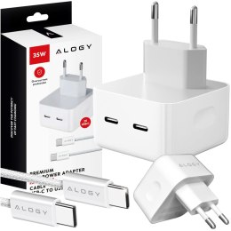 Alogy Ładowarka sieciowa szybka 35W 2x USB-C USB typ C PD do iPhone + Kabel type-C 1m Alogy Biała