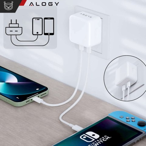 Alogy Ładowarka sieciowa szybka 35W 2x USB-C USB typ C PD do iPhone + Kabel type-C 1m Alogy Biała Alogy Ładowarka sieciowa szybka 35W 2x USB-C USB typ C PD do iPhone + Kabel type-C 1m Alogy Biała