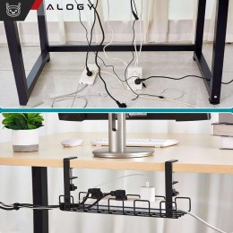 Alogy Organizer kabli uchwyt półka pod blat na kable listwy biurkowy podbiurkowy aluminiowy 38.5cm Alogy Czarny