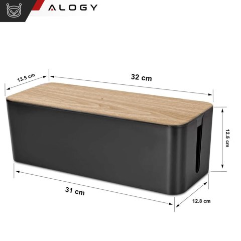 Alogy Organizer pojemnik na kable listwy pudełko M biurkowy podłogowy Alogy BOX drewno Czarny Alogy Organizer pojemnik na kable listwy pudełko M biurkowy podłogowy Alogy BOX drewno Czarny