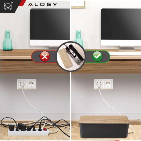 Alogy Organizer pojemnik na kable listwy pudełko M biurkowy podłogowy Alogy BOX drewno Czarny Alogy Organizer pojemnik na kable listwy pudełko M biurkowy podłogowy Alogy BOX drewno Czarny