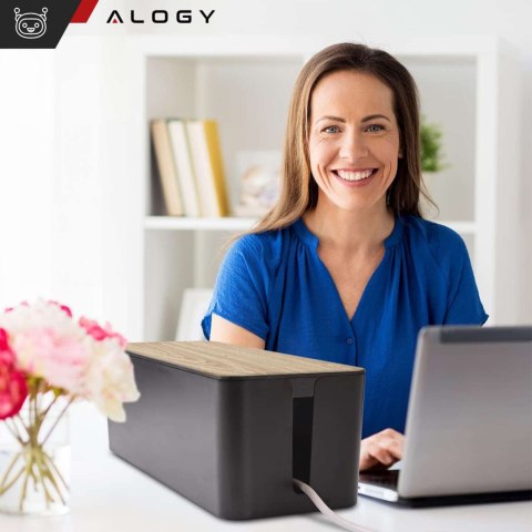 Alogy Organizer pojemnik na kable listwy pudełko M biurkowy podłogowy Alogy BOX drewno Czarny Alogy Organizer pojemnik na kable listwy pudełko M biurkowy podłogowy Alogy BOX drewno Czarny