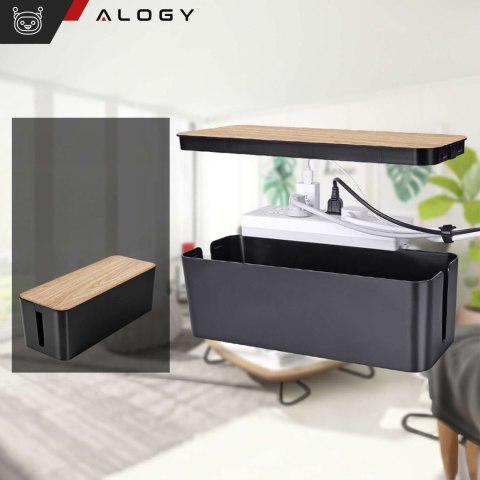 Alogy Organizer pojemnik na kable listwy pudełko M biurkowy podłogowy Alogy BOX drewno Czarny Alogy Organizer pojemnik na kable listwy pudełko M biurkowy podłogowy Alogy BOX drewno Czarny
