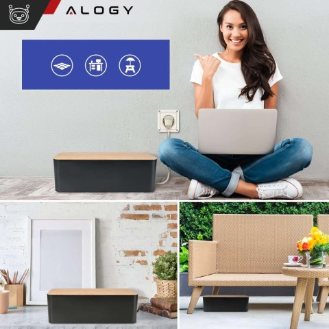 Alogy Organizer pojemnik na kable listwy pudełko M biurkowy podłogowy Alogy BOX drewno Czarny Alogy Organizer pojemnik na kable listwy pudełko M biurkowy podłogowy Alogy BOX drewno Czarny