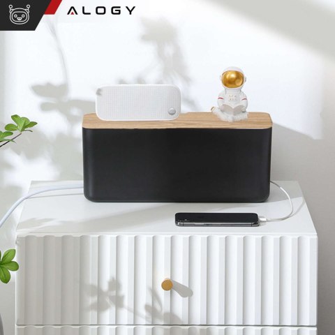 Alogy Organizer pojemnik na kable listwy pudełko M biurkowy podłogowy Alogy BOX drewno Czarny Alogy Organizer pojemnik na kable listwy pudełko M biurkowy podłogowy Alogy BOX drewno Czarny