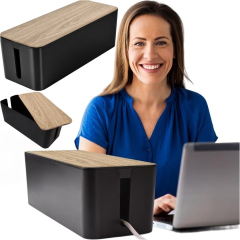Alogy Organizer pojemnik na kable listwy pudełko M biurkowy podłogowy Alogy BOX drewno Czarny Alogy Organizer pojemnik na kable listwy pudełko M biurkowy podłogowy Alogy BOX drewno Czarny
