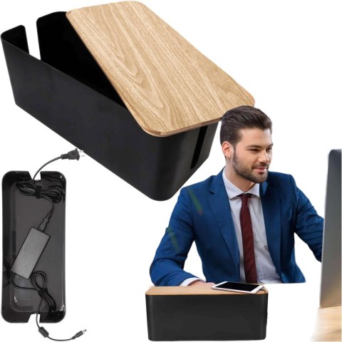 Alogy Organizer pojemnik na kable listwy pudełko M biurkowy podłogowy Alogy BOX drewno Czarny Alogy Organizer pojemnik na kable listwy pudełko M biurkowy podłogowy Alogy BOX drewno Czarny