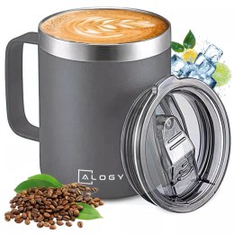 Alogy Kubek termiczny 420ml z uchwytem pokrywką na kawę herbatę stalowy zimne i ciepłe napoje Alogy Szary