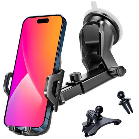 Alogy Uchwyt samochodowy do telefonu do auta 3w1 Alogy na szybę do kratki na deskę rozdzielczą kokpit Czarny Alogy Uchwyt samochodowy do telefonu do auta 3w1 Alogy na szybę do kratki na deskę rozdzielczą kokpit Czarny