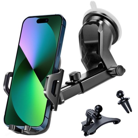 Alogy Uchwyt samochodowy do telefonu do auta 3w1 Alogy na szybę do kratki na deskę rozdzielczą kokpit Czarny Alogy Uchwyt samochodowy do telefonu do auta 3w1 Alogy na szybę do kratki na deskę rozdzielczą kokpit Czarny