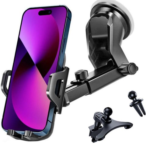 Alogy Uchwyt samochodowy do telefonu do auta 3w1 Alogy na szybę do kratki na deskę rozdzielczą kokpit Czarny Alogy Uchwyt samochodowy do telefonu do auta 3w1 Alogy na szybę do kratki na deskę rozdzielczą kokpit Czarny