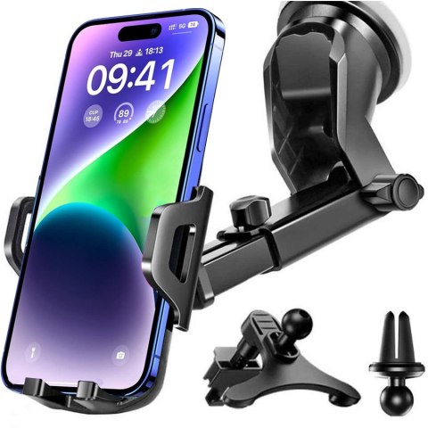 Alogy Uchwyt samochodowy do telefonu do auta 3w1 Alogy na szybę do kratki na deskę rozdzielczą kokpit Czarny Alogy Uchwyt samochodowy do telefonu do auta 3w1 Alogy na szybę do kratki na deskę rozdzielczą kokpit Czarny