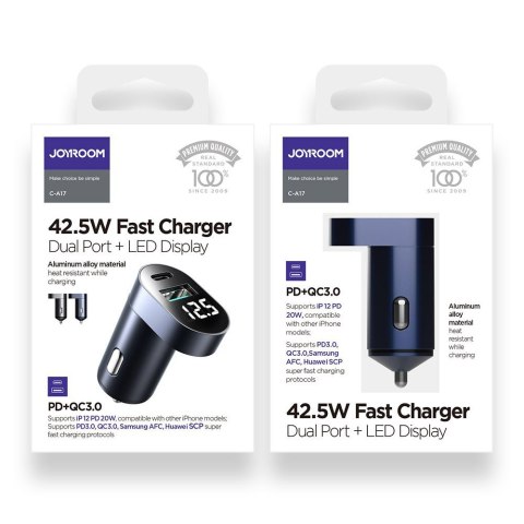 Joyroom Ładowarka samochodowa Joyroom C-A17 USB + USB-C 42.5W QC PD AFC SCP Dark Blue Joyroom Ładowarka samochodowa Joyroom C-A17 USB + USB-C 42.5W QC PD AFC SCP Dark Blue