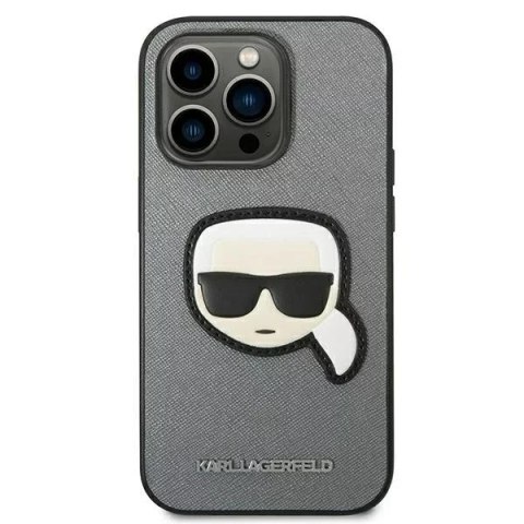 Karl Lagerfeld Etui ochronne na telefon Karl Lagerfeld KLHCP14LSAPKHG do Apple iPhone 14 Pro 6,1" srebrny/silver hardcase Saffiano Karl`s Head Karl Lagerfeld Etui ochronne na telefon Karl Lagerfeld KLHCP14LSAPKHG do Apple iPhone 14 Pro 6,1" srebrny/silver hardcase Saffiano Karl`s Head