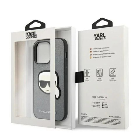 Karl Lagerfeld Etui ochronne na telefon Karl Lagerfeld KLHCP14LSAPKHG do Apple iPhone 14 Pro 6,1" srebrny/silver hardcase Saffiano Karl`s Head Karl Lagerfeld Etui ochronne na telefon Karl Lagerfeld KLHCP14LSAPKHG do Apple iPhone 14 Pro 6,1" srebrny/silver hardcase Saffiano Karl`s Head