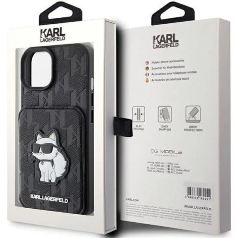 Karl Lagerfeld Etui Karl Lagerfeld KLHCP15SSAKCNSCK do iPhone 15 6.1" czarny/black hardcase Saffiano Cardslots and Stand Monogram Choupette Karl Lagerfeld Etui Karl Lagerfeld KLHCP15SSAKCNSCK do iPhone 15 6.1" czarny/black hardcase Saffiano Cardslots and Stand Monogram Choupette
